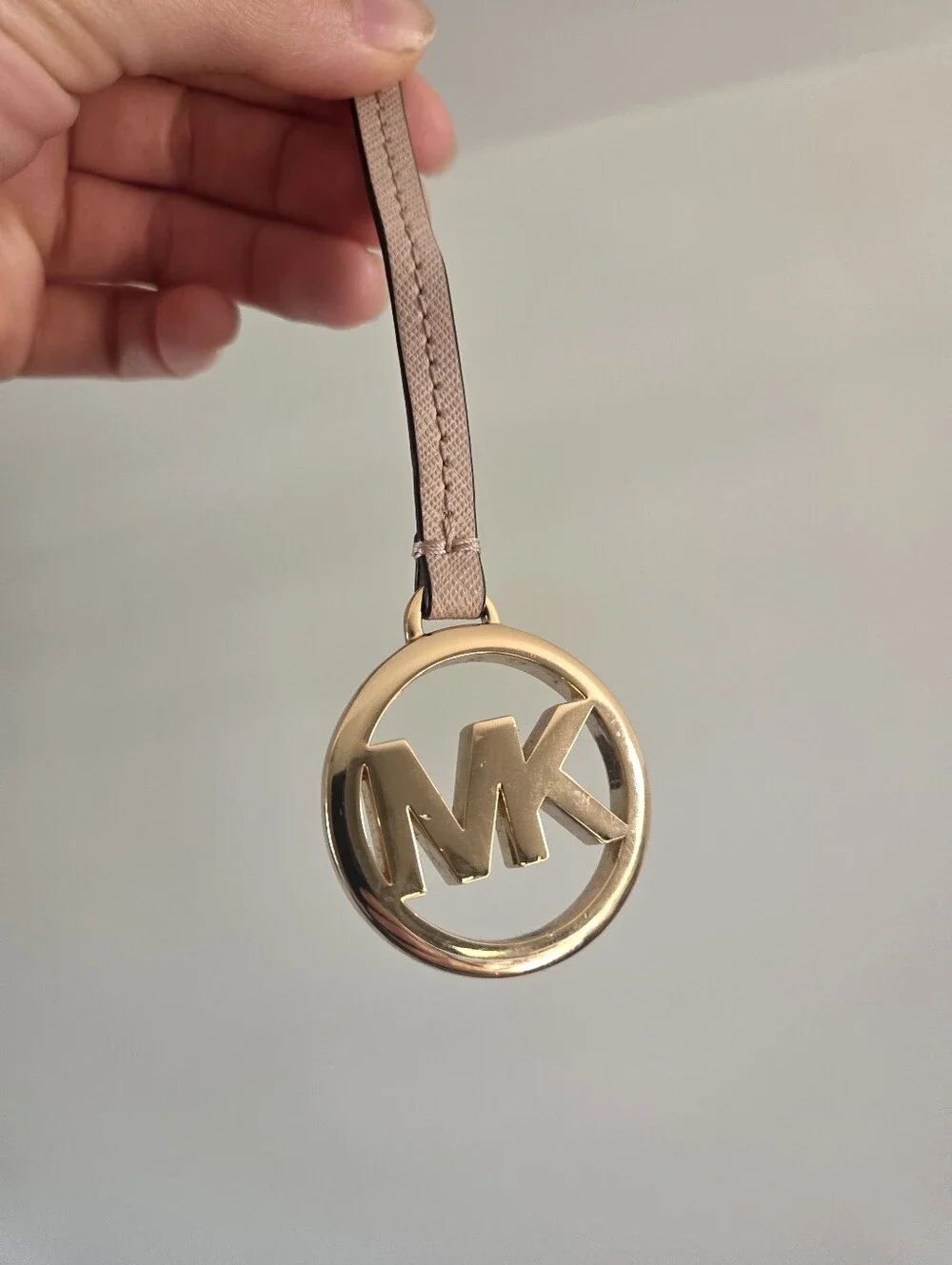 Michael Kors Light Pink Saffiano Leather Gold Tone MK Circle Logo Bag Charm